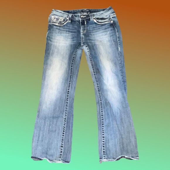 Vigoss Bedazzled Heritage Fit Bootcut Distressed Jeans Size 10 30x29 #61 - Picture 2 of 6